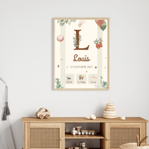Affiche personnalisée bébé prénom date heure poids taille décoration chambre enfant fille garçon thème lune étoiles cadeau de personnalisé Louis