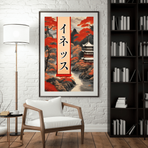 Affiche personnalisée avec votre prénom en Katakana, déco murale paysage asiatique japonais, manga art retro poster cadre tableau cadeau homme femme adolescent