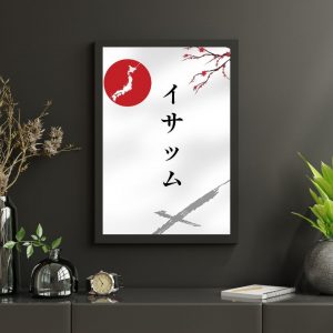 Affiche personnalisée avec votre prénom en Katakana, déco murale paysage asiatique japonais, manga art retro poster cadre tableau cadeau homme femme adolescent