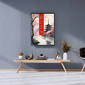 Affiche personnalisée avec votre prénom en Katakana, déco murale paysage asiatique japonais, manga art retro poster cadre tableau cadeau homme femme adolescent