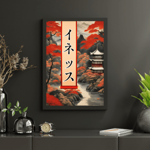 Affiche personnalisée avec votre prénom en Katakana, déco murale paysage asiatique japonais, manga art retro poster cadre tableau cadeau homme femme adolescent