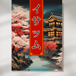 Affiche personnalisée avec votre prénom en Katakana, déco murale paysage asiatique japonais, manga art retro poster cadre tableau cadeau homme femme adolescent