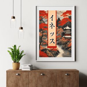 Affiche personnalisée avec votre prénom en Katakana, déco murale paysage asiatique japonais, manga art retro poster cadre tableau cadeau homme femme adolescent