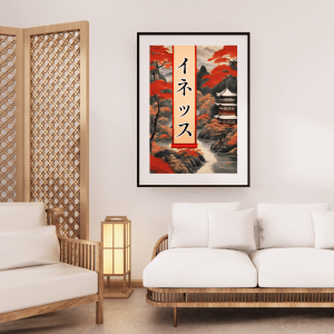 Affiche personnalisée avec votre prénom en Katakana, déco murale paysage asiatique japonais, manga art retro poster cadre tableau cadeau homme femme adolescent