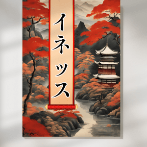 Affiche personnalisée avec votre prénom en Katakana, déco murale paysage asiatique japonais, manga art retro poster cadre tableau cadeau homme femme adolescent