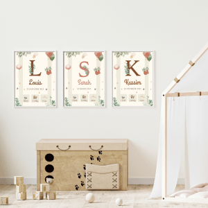 Affiche personnalisée bébé prénom date heure poids taille décoration chambre enfant fille garçon thème lune étoiles cadeau de personnalisé