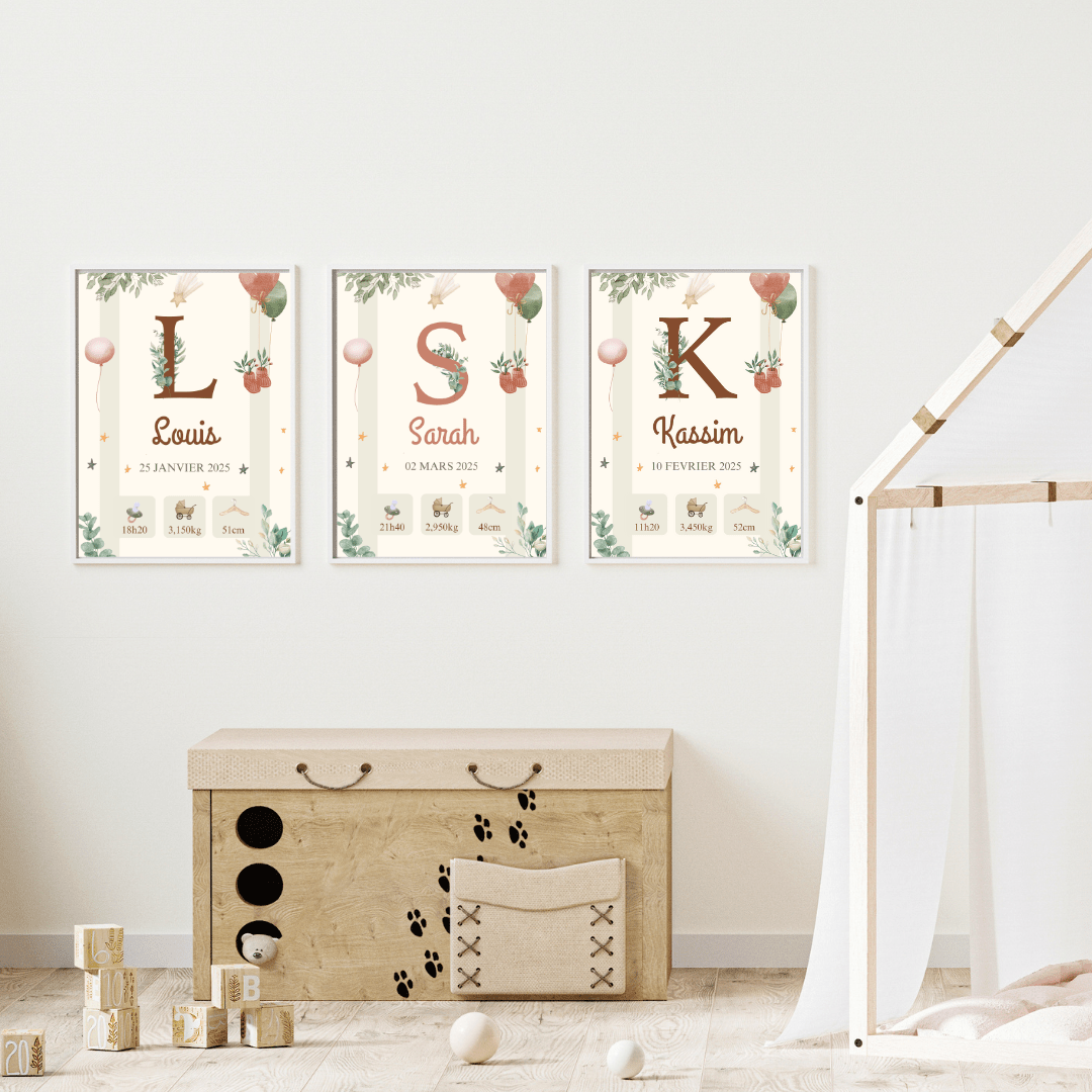 Affiche personnalisée bébé prénom date heure poids taille décoration chambre enfant fille garçon thème lune étoiles cadeau de personnalisé